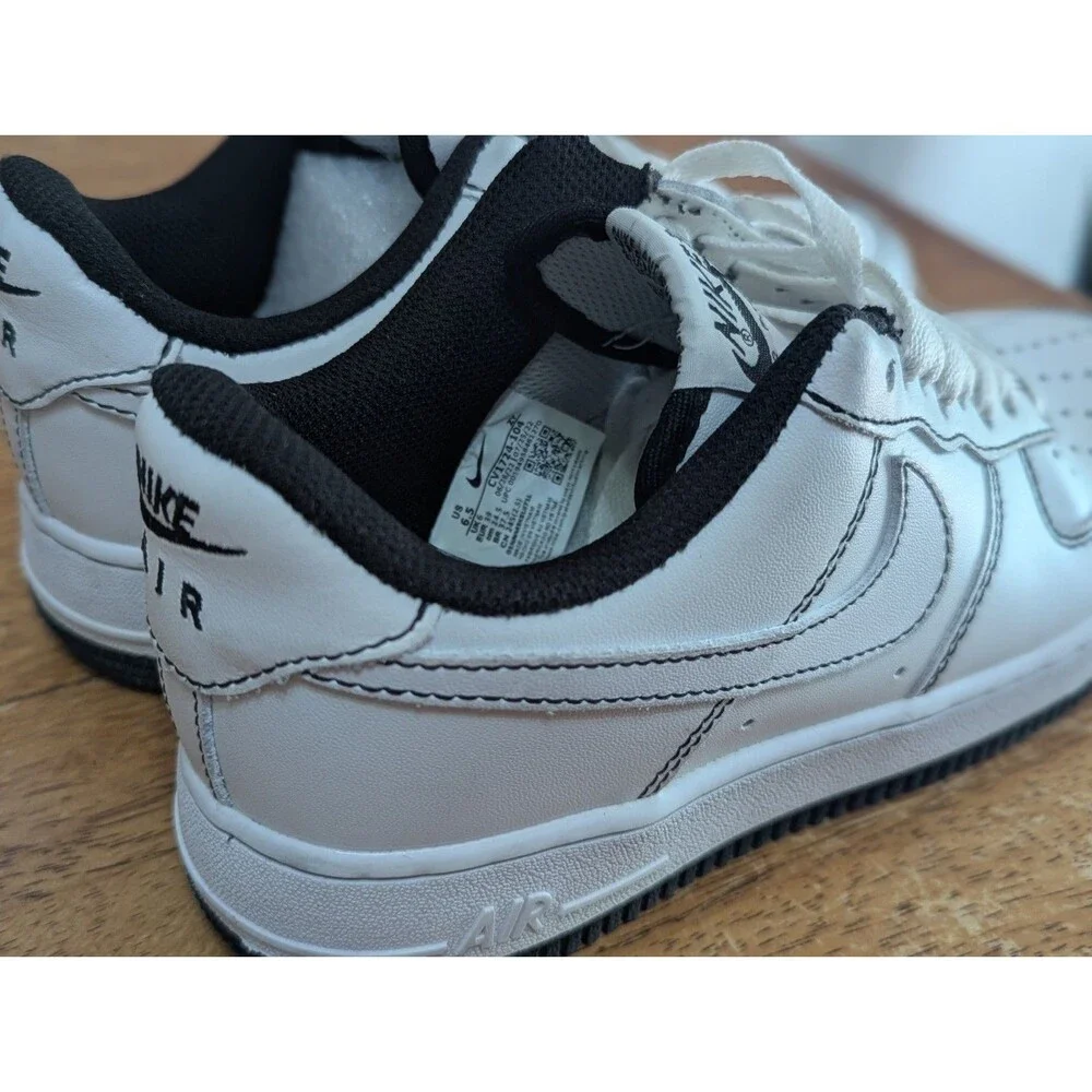 Nike Air Force 1 '07 Low Top Sneakers Contrast Stitch White Black CV1724-104 6.5